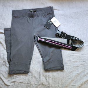NWT David Lerner Grey Stretch Legging Medium +FREE GIFT Aduro Sport Running Belt